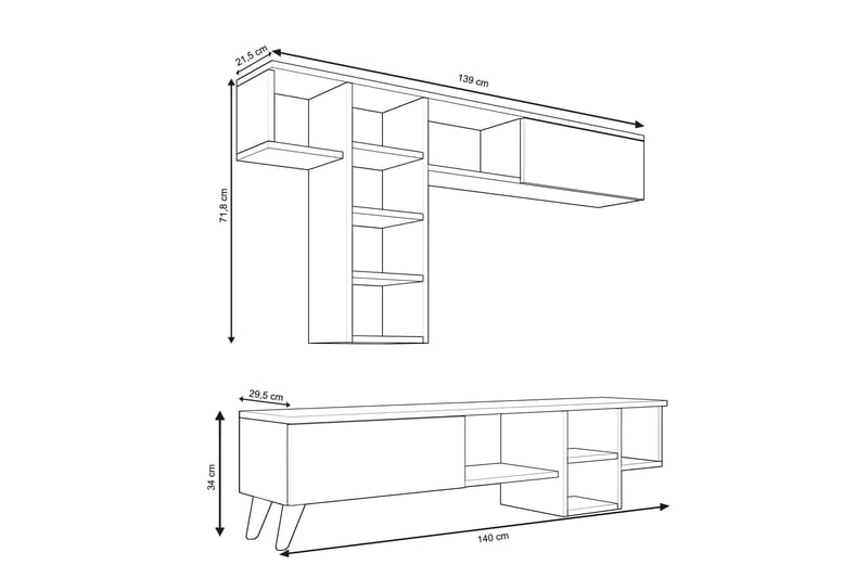 Pega Miyase Tv-möbelset 140 cm - Mörkbrun/Vit - TV-möbelset