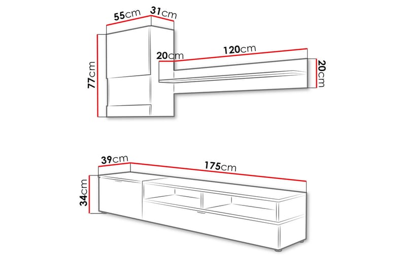 Roco TV-möbelset & LED - Vit - Möbler - Tv möbel & mediamöbel - TV-möbelset