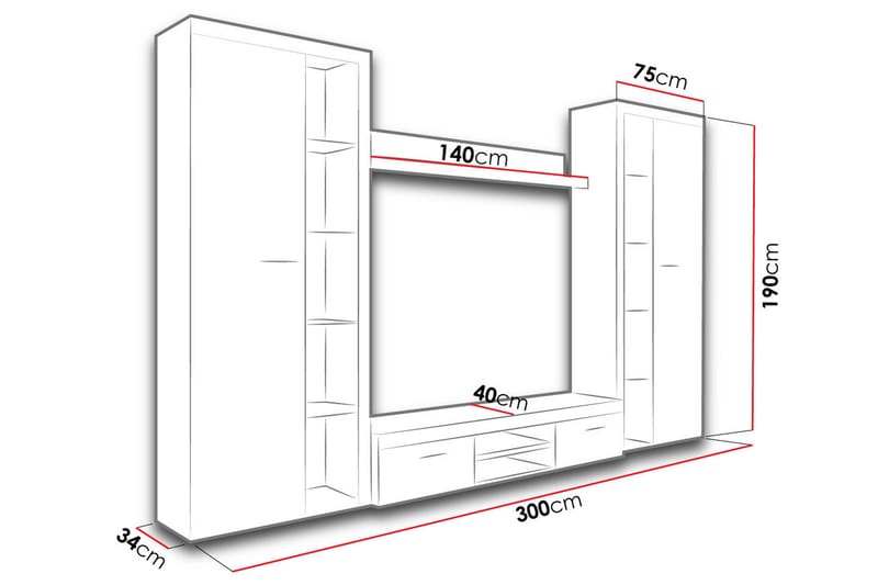 Rumba TV-möbelset 300x34x190 cm - Beige/Brun - TV-möbelset