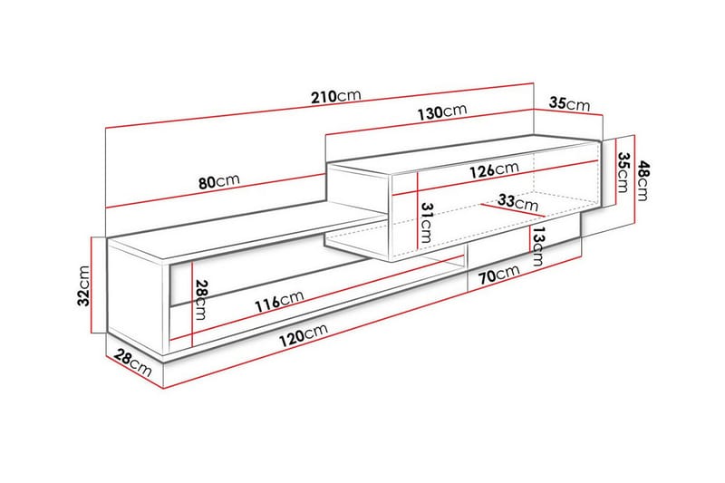 Carbost Tv-skåp 210 cm - Vit - TV skåp