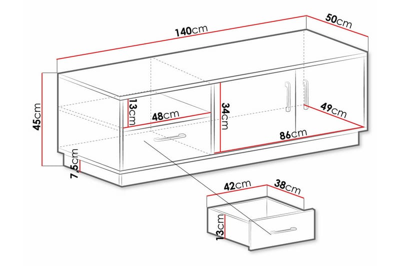 Edinbane Tv-skåp 140 cm - Vit - TV skåp