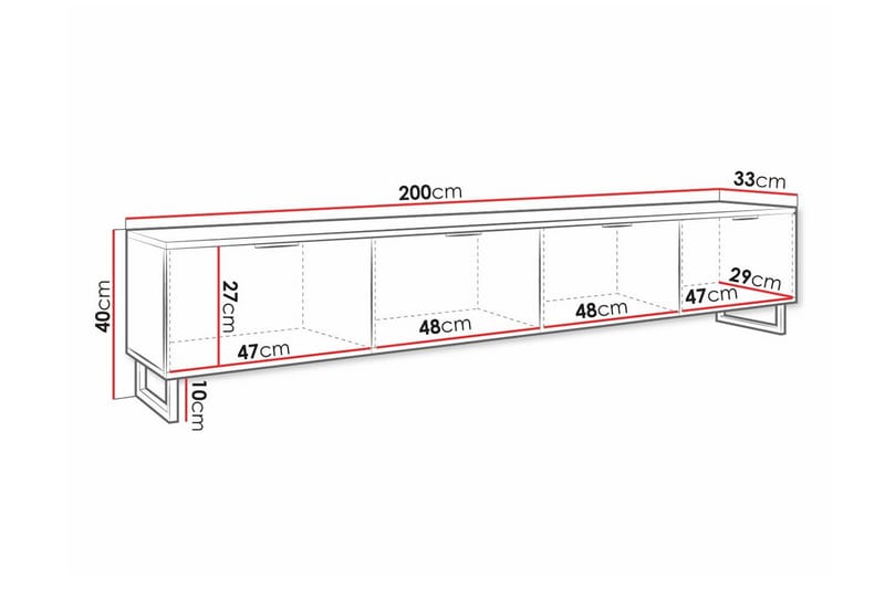 Galbally Tv bänk med Förvaring 200 cm bred 33 cm djup - Svart / Metall - Möbler - Tv möbel & mediamöbel - TV skåp