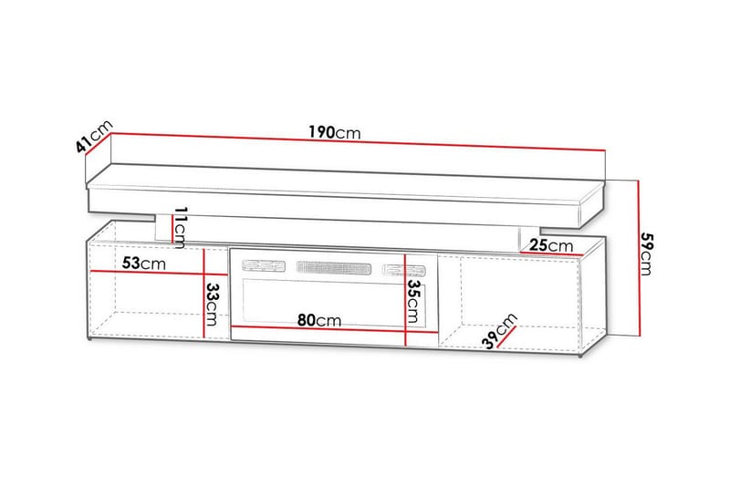 Glenndale Tv bänk med Förvaring + LED kamin + Belysning 190 cm - Svart - Möbler - Tv möbel & mediamöbel - TV skåp