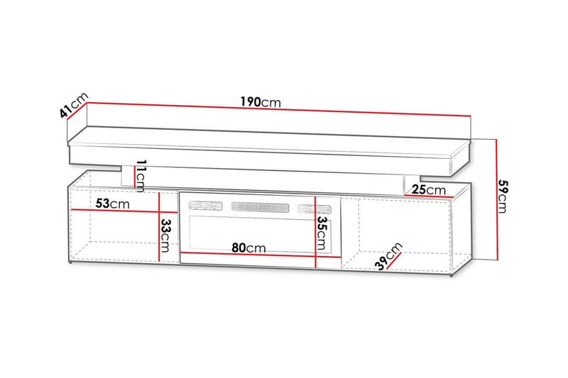 Glenndale Tv bänk med Förvaring + LED kamin + Belysning 190 cm - Vit - Möbler - Tv möbel & mediamöbel - TV skåp