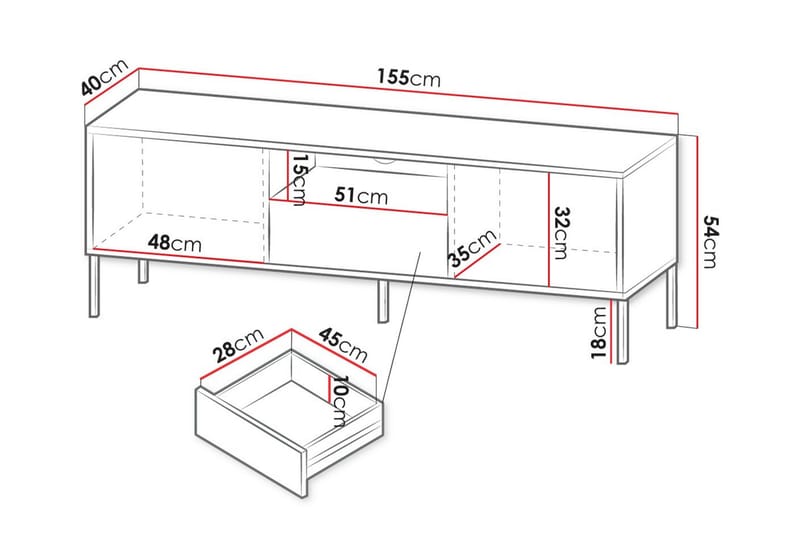 Glenndale Tv-skåp 155 cm - Svart - TV skåp