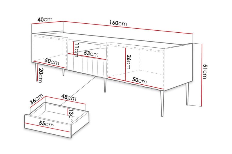 Glenndale Tv-skåp 160 cm - Vit - TV skåp