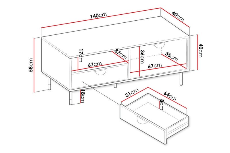 Kintore Tv-skåp 140 cm - Svart - TV skåp