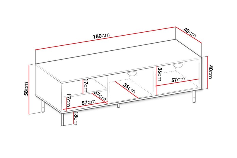 Kintore Tv-skåp 180 cm - Svart - TV skåp