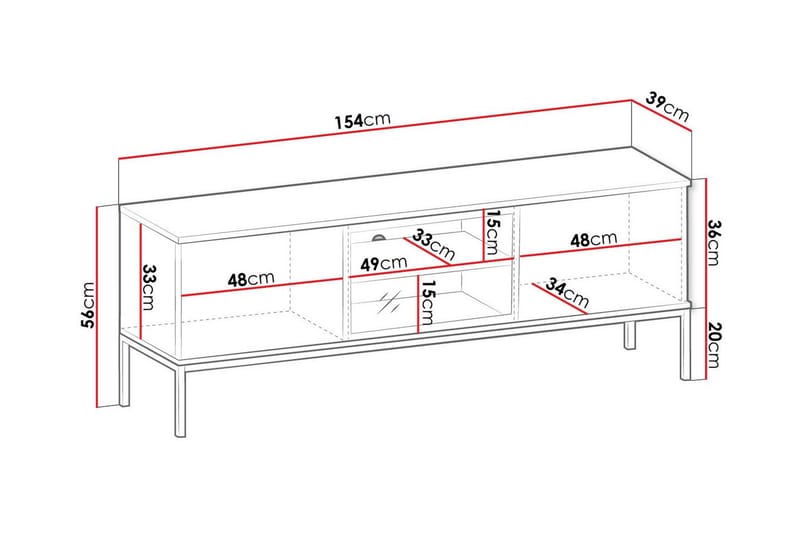 Klinkerville Tv bänk med belysning 39 cm djup 56 cm bred - Svart Trä / Glas / Ribbad - Möbler - Tv möbel & mediamöbel - TV skåp