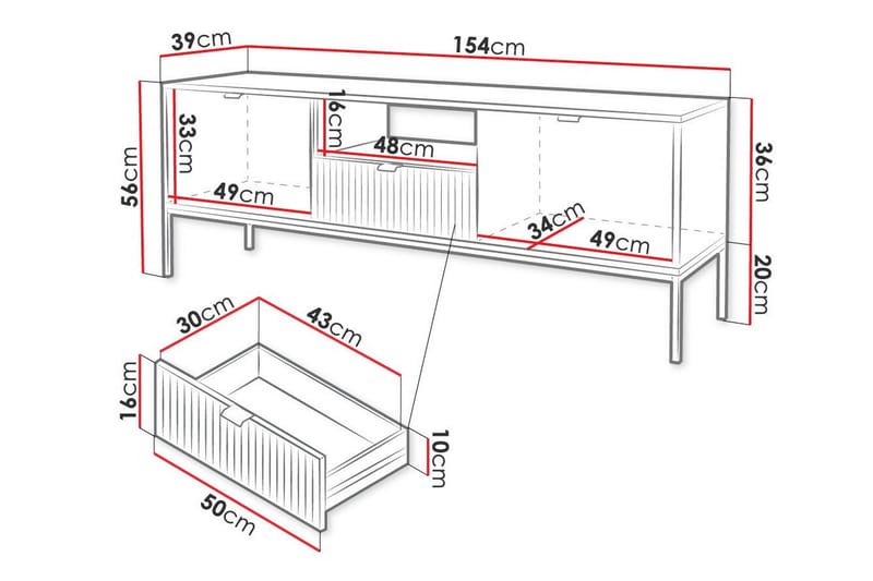 Klinkerville Tv-skåp 154 cm - Vit - TV skåp