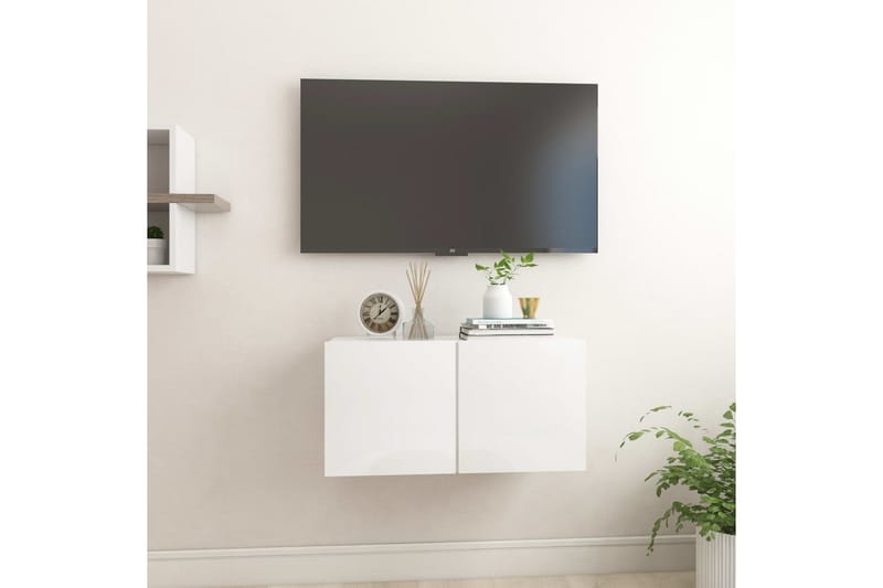 Väggmonterad TV-skåp vit högglans 60x30x30 cm - Vit - TV skåp