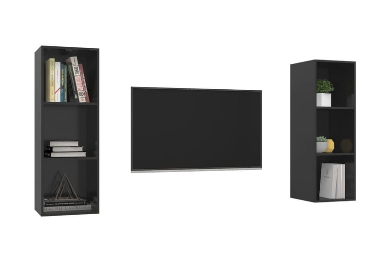 Väggmonterade tv-skåp 2 st svart högglans spånskiva - Svart - TV skåp