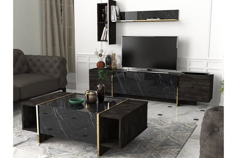 Veyron Tv-bänk 103,8 cm - Svart/Guld - Möbler - Tv möbel & mediamöbel - TV bänk & mediabänk