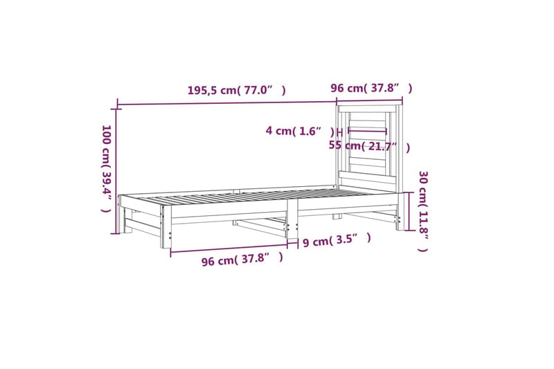 beBasic Utdragbar dagbädd 2x(90x190) cm massiv furu - Brown - Möbler - Säng - Sängram & sängstomme