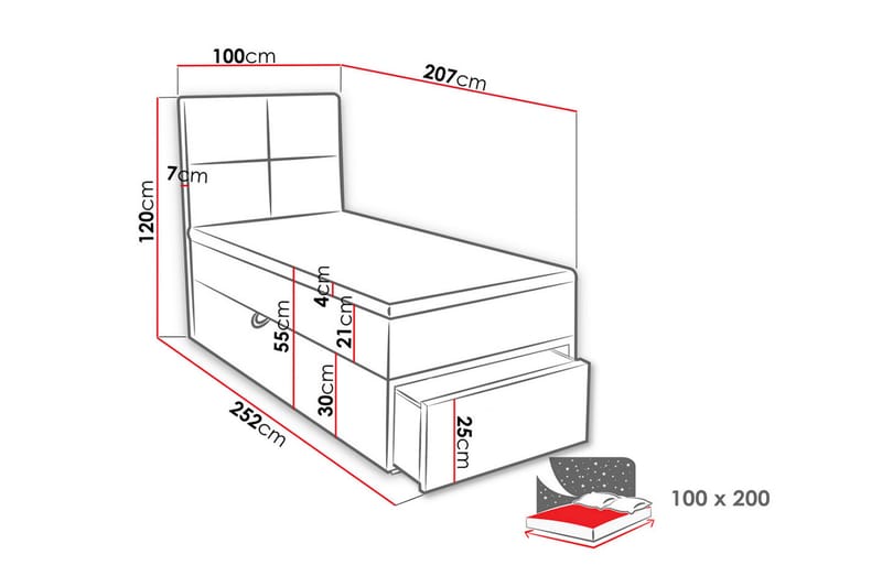 Bodskatan Sängpaket Kontinentalsäng 100x200 cm - Grå - Möbler - Säng - Komplett sängpaket