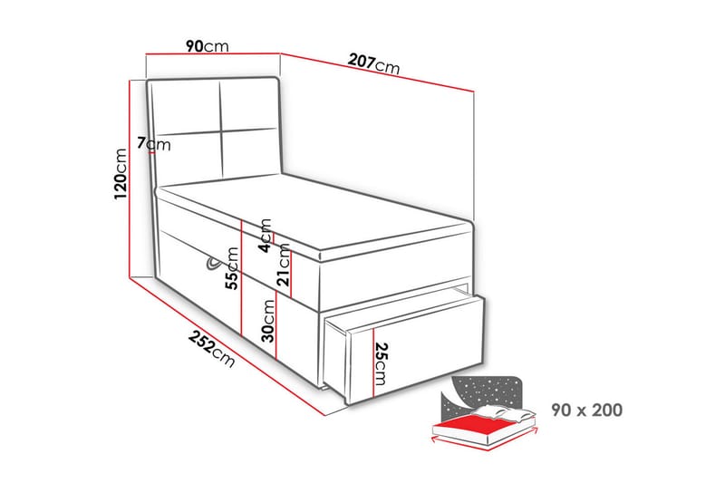 Bodskatan Sängpaket Kontinentalsäng 90x200 cm - Grå - Möbler - Säng - Komplett sängpaket