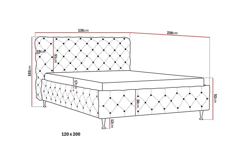 Chesterfield Komplett Sängpaket Sängram med Madrass 120x200 cm - Grå - Möbler - Säng - Komplett sängpaket