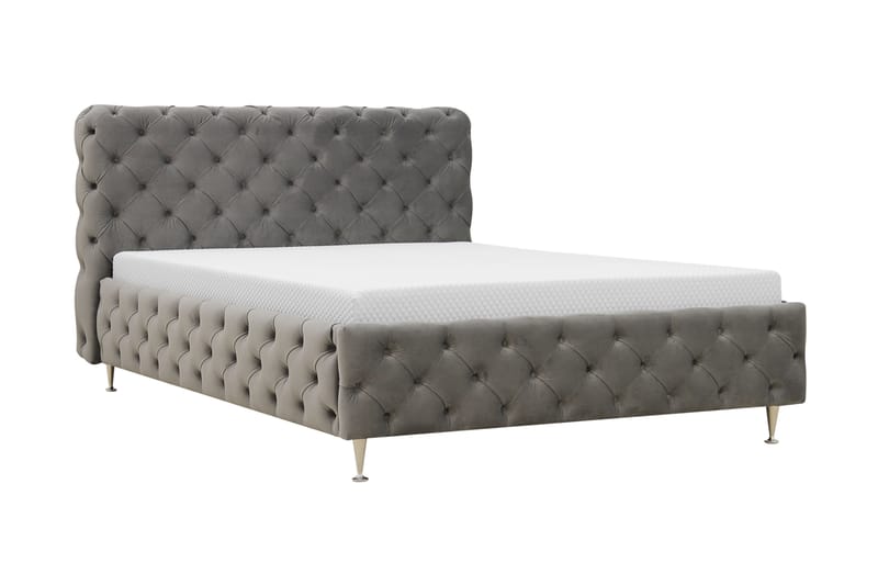 Chesterfield Komplett Sängpaket Sängram med Madrass 120x200 cm - Grå - Möbler - Säng - Komplett sängpaket