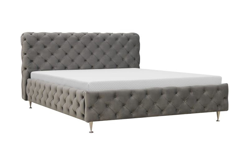 Chesterfield Komplett Sängpaket Sängram med Madrass 160x200 cm - Grå - Möbler - Säng - Komplett sängpaket