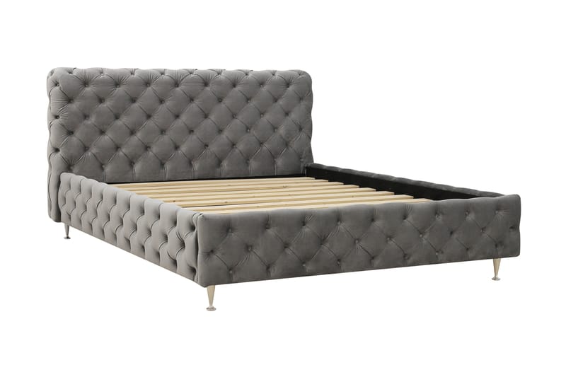 Chesterfield Komplett Sängpaket Sängram med Madrass 160x200 cm - Grå - Möbler - Säng - Komplett sängpaket