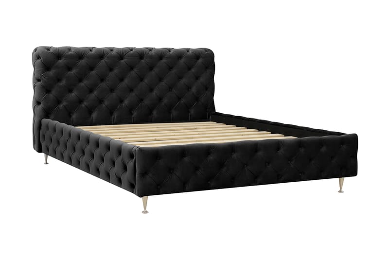 Chesterfield Komplett Sängpaket Sängram med Madrass 160x200 cm - Svart - Möbler - Säng - Komplett sängpaket