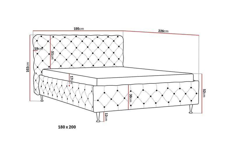 Chesterfield Komplett Sängpaket Sängram med Madrass 180x200 cm - Grå - Möbler - Säng - Komplett sängpaket