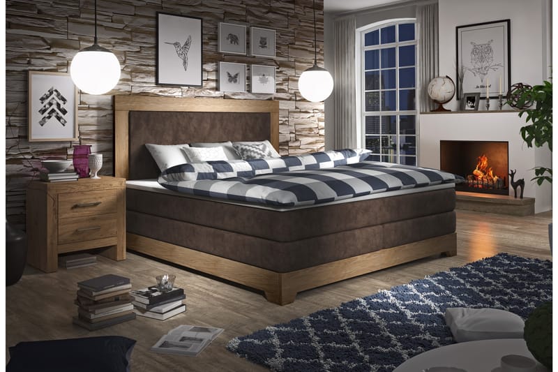 Malcom Kontinentalsäng 160x200 Konstläder - Brun - Komplett sängpaket - Kontinentalsäng - Dubbelsäng