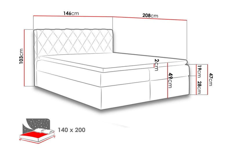 Gabin Sängpaket Kontinentalsäng 140x200 cm - Röd - Möbler - Säng - Komplett sängpaket