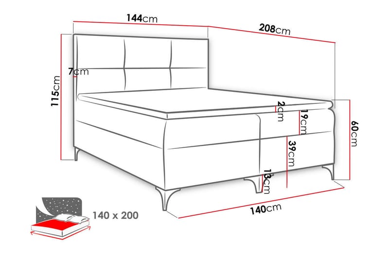 Galtebol Sängpaket Kontinentalsäng 140x200 cm - Blå - Möbler - Säng - Komplett sängpaket