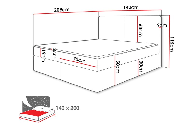 Garris Sängpaket Kontinentalsäng 140x200 cm - Svart - Möbler - Säng - Komplett sängpaket