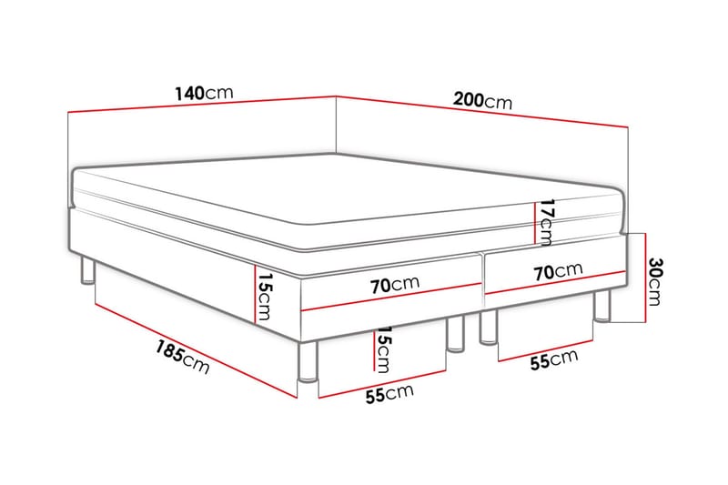 Adeliza Kontinentalsäng 140x200 cm+Panel 60 cm - Grå - Komplett sängpaket