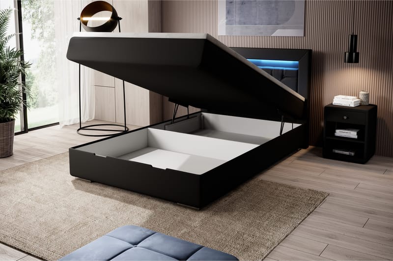 Franco Sängpaket med förvaring 120x200 LED-belysning - 120x200 Svart (+Fler val) - Komplett sängpaket - Sängar med förvaring - Dubbelsäng - Familjesäng