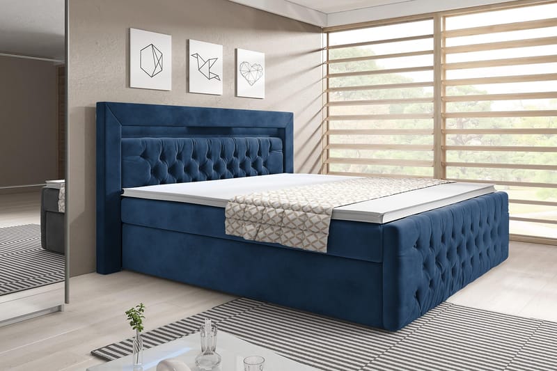 Franco Sängpaket med förvaring LED-belysning 180x200 cm - 180x200 Mörkblå (+Fler val) - Komplett sängpaket - Sängar med förvaring - Dubbelsäng