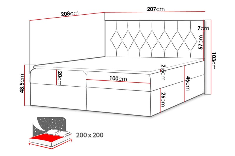 Jitendera Sängpaket Kontinentalsäng 200x200 cm med Förvaring - Grön - Komplett sängpaket - Sängar med förvaring - Dubbelsäng - Familjesäng