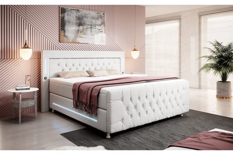 Valentino Sängpaket Kontinentalsäng 160x200 LED-belysning - Vit (+Fler val) - Komplett sängpaket - Kontinentalsäng - Dubbelsäng - Familjesäng