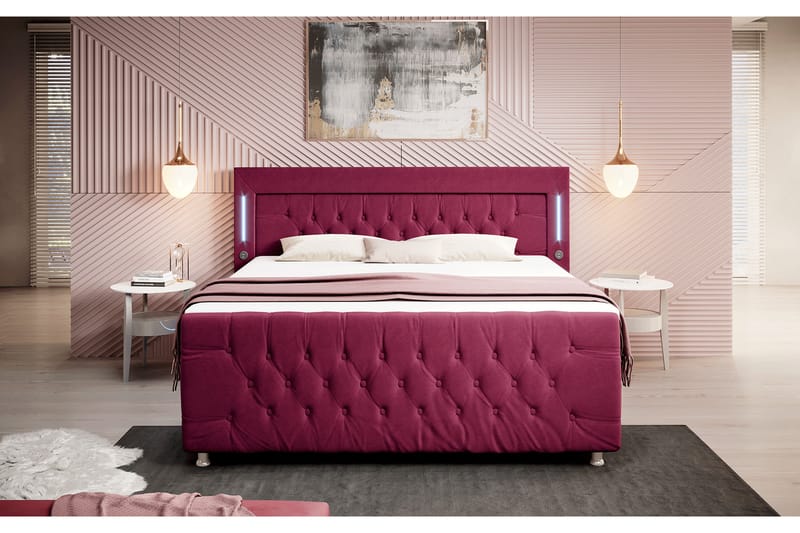 Valentino Sängpaket Kontinentalsäng 180x200 LED-belysning - Röd (+Fler val) - Komplett sängpaket - Kontinentalsäng - Dubbelsäng - Familjesäng
