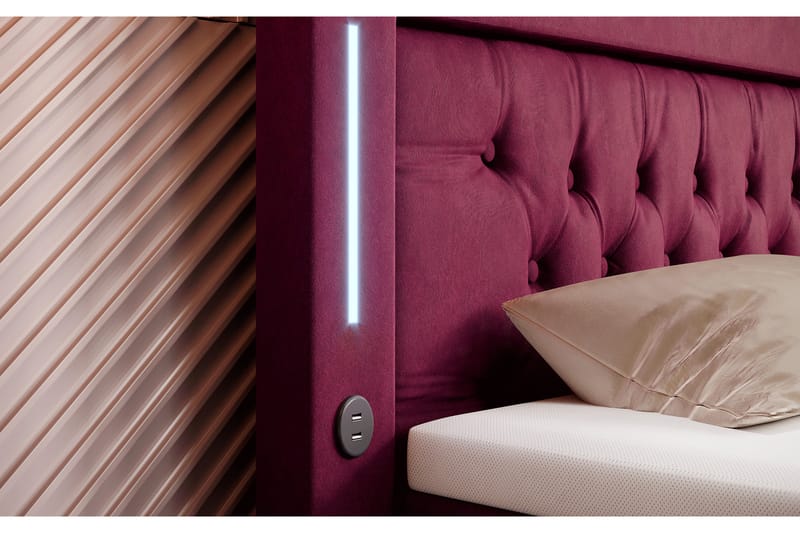 Valentino Sängpaket Kontinentalsäng 180x200 LED-belysning - Röd (+Fler val) - Komplett sängpaket - Kontinentalsäng - Dubbelsäng - Familjesäng