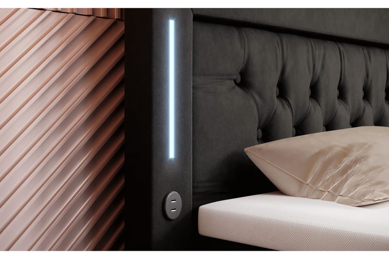Valentino Sängpaket Kontinentalsäng 180x200 LED-belysning - Svart (+Fler val) - Komplett sängpaket - Kontinentalsäng - Dubbelsäng - Familjesäng