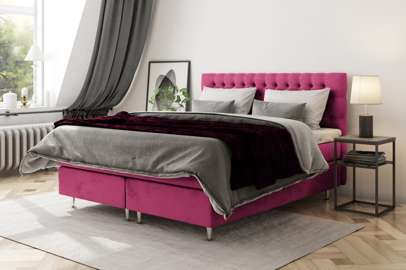 Celine Sängpaket 160x200cm - Rosa/Sammet - Komplett sängpaket - Kontinentalsäng - Dubbelsäng