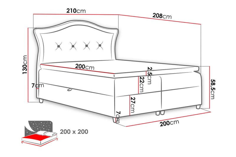 Hestra Kontinentalsäng 200x200 cm LED-belysning - Brun - Möbler - Säng - Kontinentalsäng