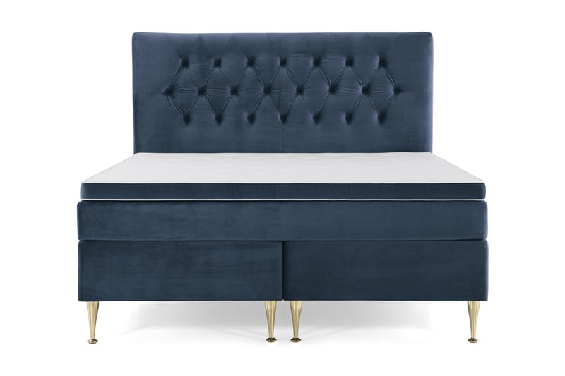 Royal Velvet Komplett Sängpaket 160x200 cm - Mörkblå med Höga Guldben - Möbler - Säng - Komplett sängpaket