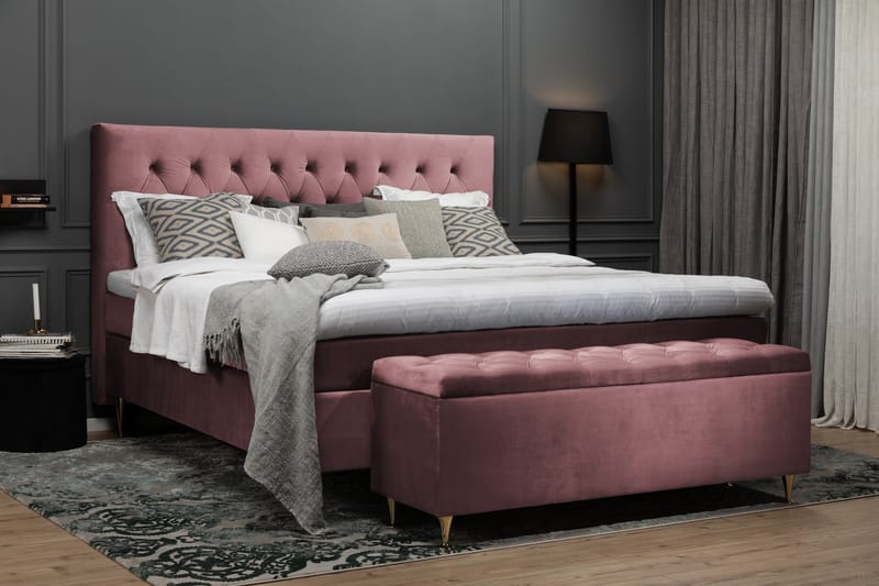 Royal Velvet Komplett Sängpaket 160x200 cm - Rosa med Höga Guldben - Möbler - Säng - Komplett sängpaket