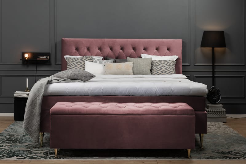 Royal Velvet Komplett Sängpaket 160x200 cm - Rosa med Höga Guldben - Möbler - Säng - Komplett sängpaket