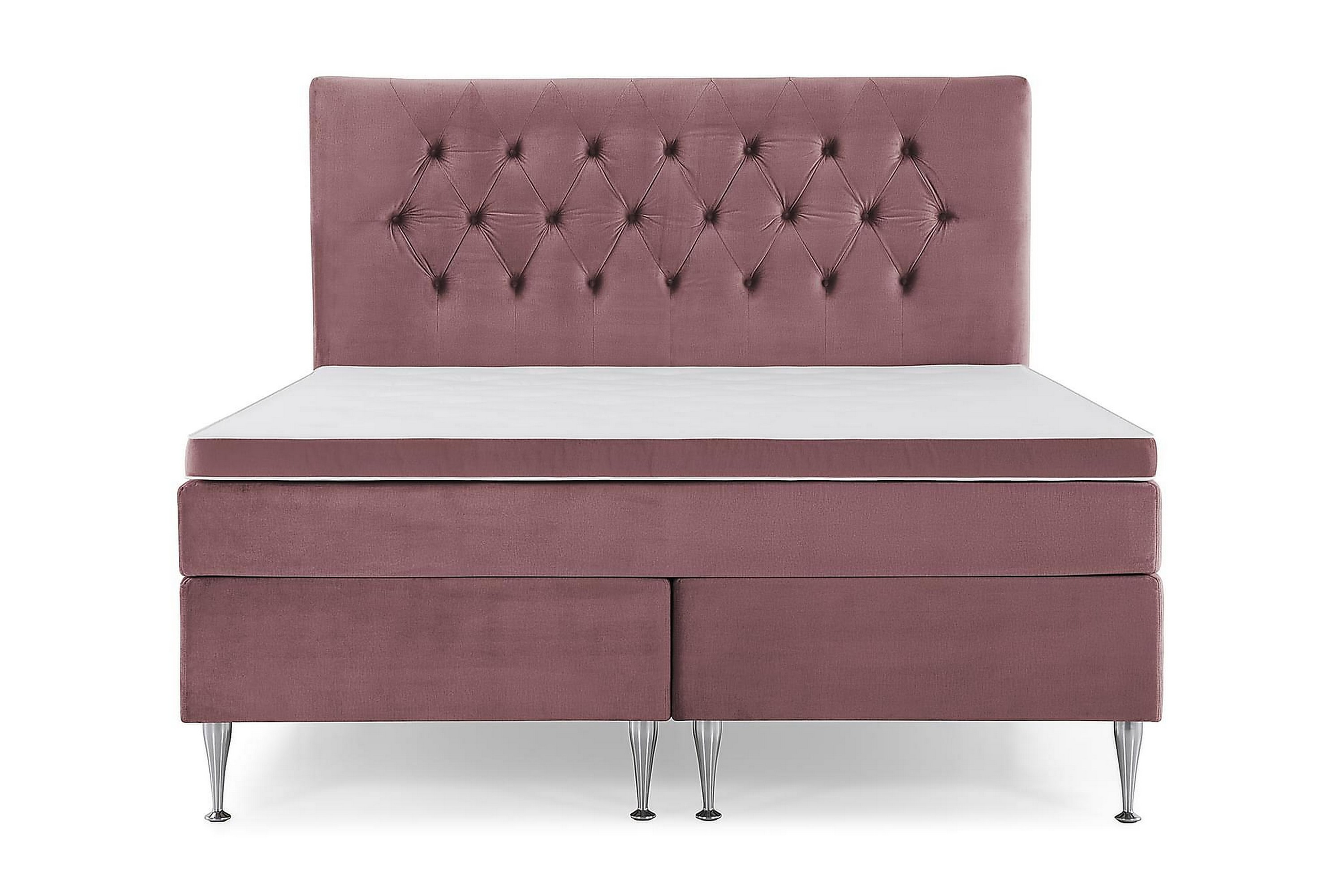 Berg & Strand Royal Velvet Komplett Sängpaket 160x200 cm - Rosa med Höga Silverben Kontinentalsäng