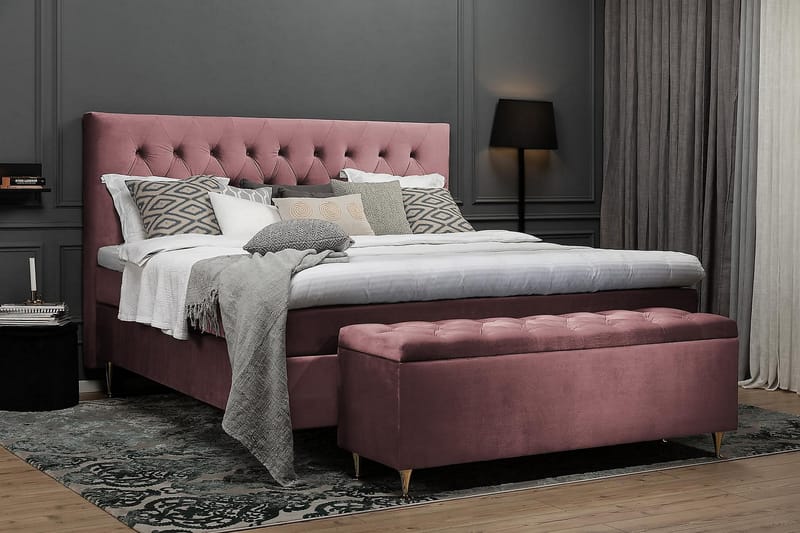 Royal Velvet Komplett Sängpaket 160x200 cm - Rosa med Höga Silverben - Möbler - Säng - Komplett sängpaket