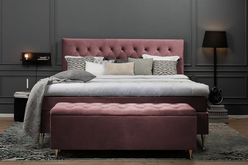 Royal Velvet Komplett Sängpaket 160x200 cm - Rosa med Höga Silverben - Möbler - Säng - Komplett sängpaket