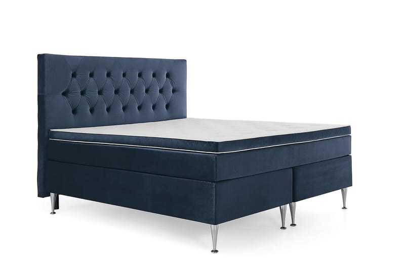 Royal Velvet Komplett Sängpaket 160x200 - Mörkblå med Höga Silverben - Komplett sängpaket - Kontinentalsäng - Dubbelsäng