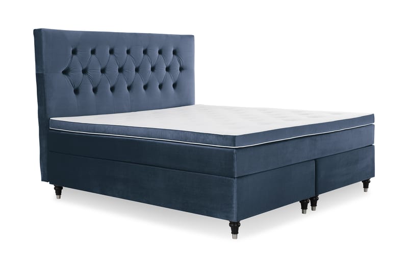 Royal Velvet Komplett Sängpaket 160x200 - Mörkblå med Svarvade Ben - Kontinentalsäng - Dubbelsäng