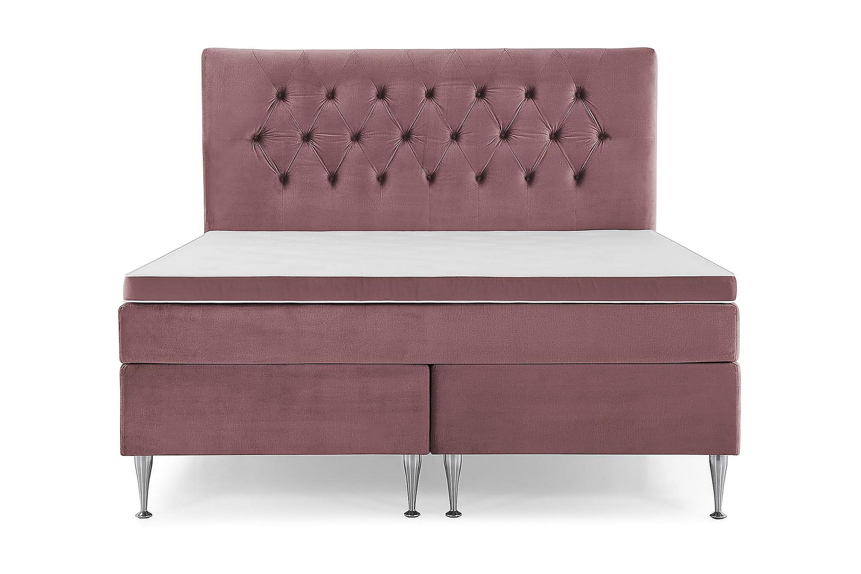 Berg & Strand Royal Velvet Komplett Sängpaket 180x200 cm - Rosa med Höga Silverben Kontinentalsäng