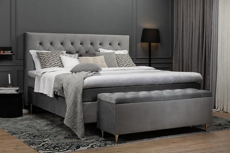 Royal Velvet Komplett Sängpaket 180x200  Ljusgrå med Höga - Ljusgrå med Höga Silverben - Komplett sängpaket - Kontinentalsäng - Dubbelsäng